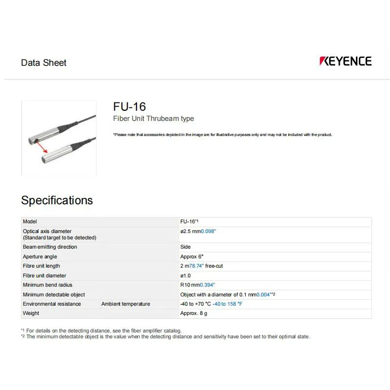 Cavo in fibra ottica FU-16 KEYENCE, completo di accessori, sensore originale nuovo di zecca