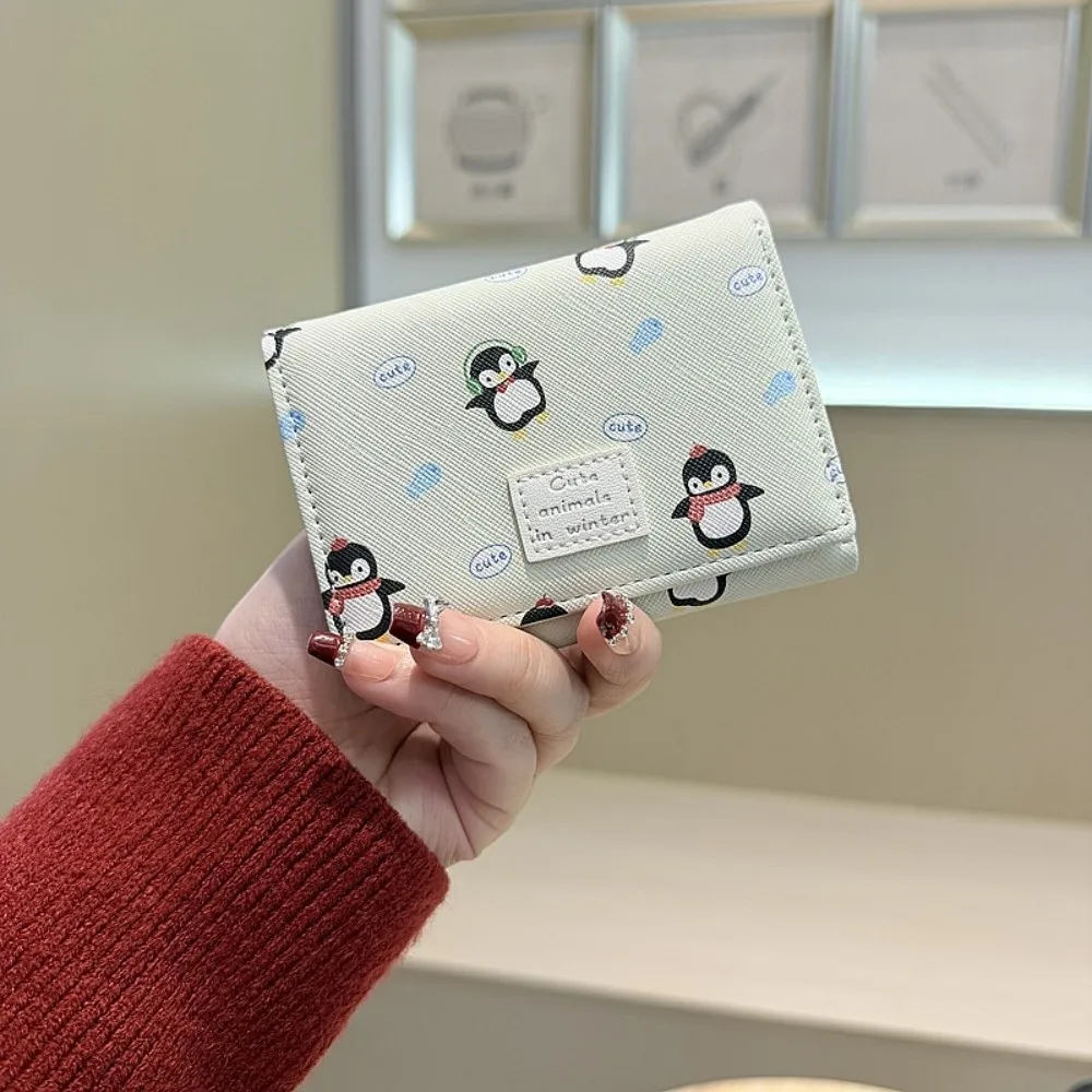 

Portable Animal Printed Wallet PVC PU Leather Penguin Patterned Card Bag Fashion Multiple Card Short Leather Purse Women