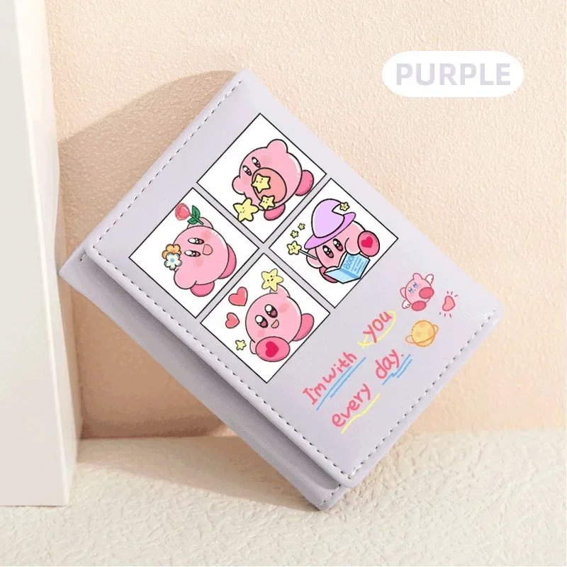 Kirby-cartera corta de dibujos animados para mujer, monedero portátil de gran capacidad para almacenamiento de monedas, tarjetero, billetera plegable de cuero Pu para niñas, regalo