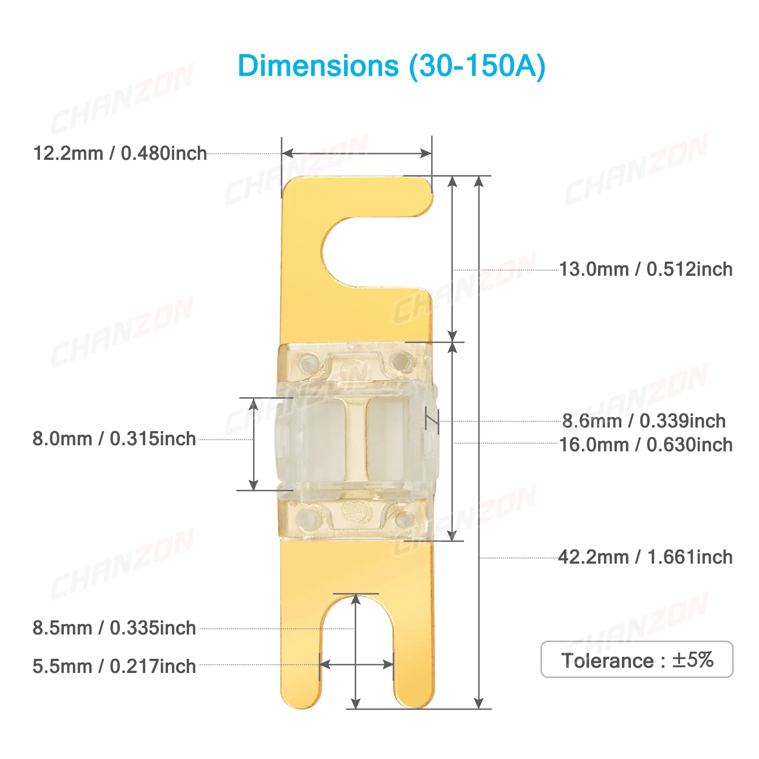 5pcs Gold Plated Mini AFS ANL Bolt Fuse 30 40 50 60 70 80 100 125 150 Amp A 5V 12V 24V 32V Car Auto Audio Bolt-on Fusee