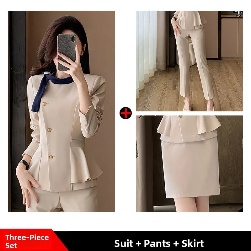 Length apricot suit + pants + skirt
