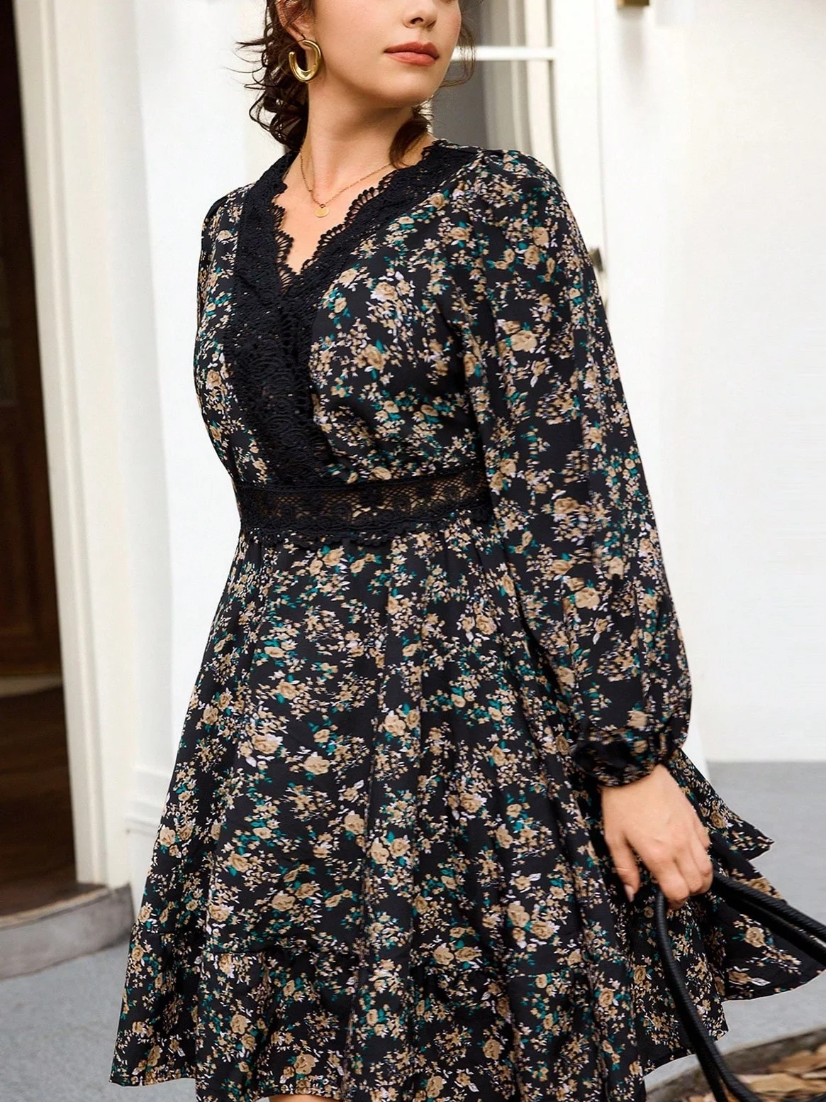 

Plus Size Fashion Elegant V-Neck A-Line Dress Women Casual Printed Dresses