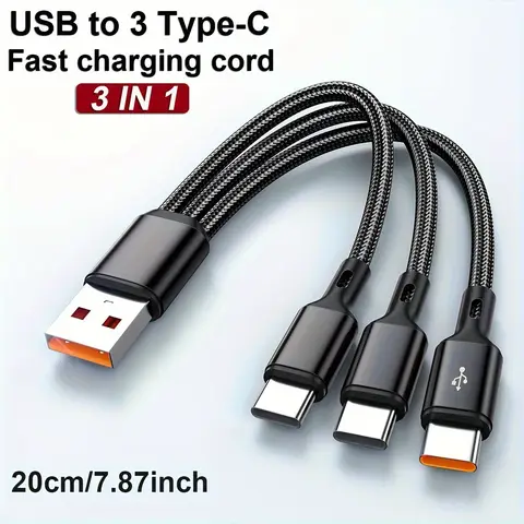 3 In 1 100W 6A USB-A ~ 3 ×Type-C 삼성 S24용 고속 충전 데이터 케이블 Xiaomi Huawei Android Phone USB C 데이터 전송 코드