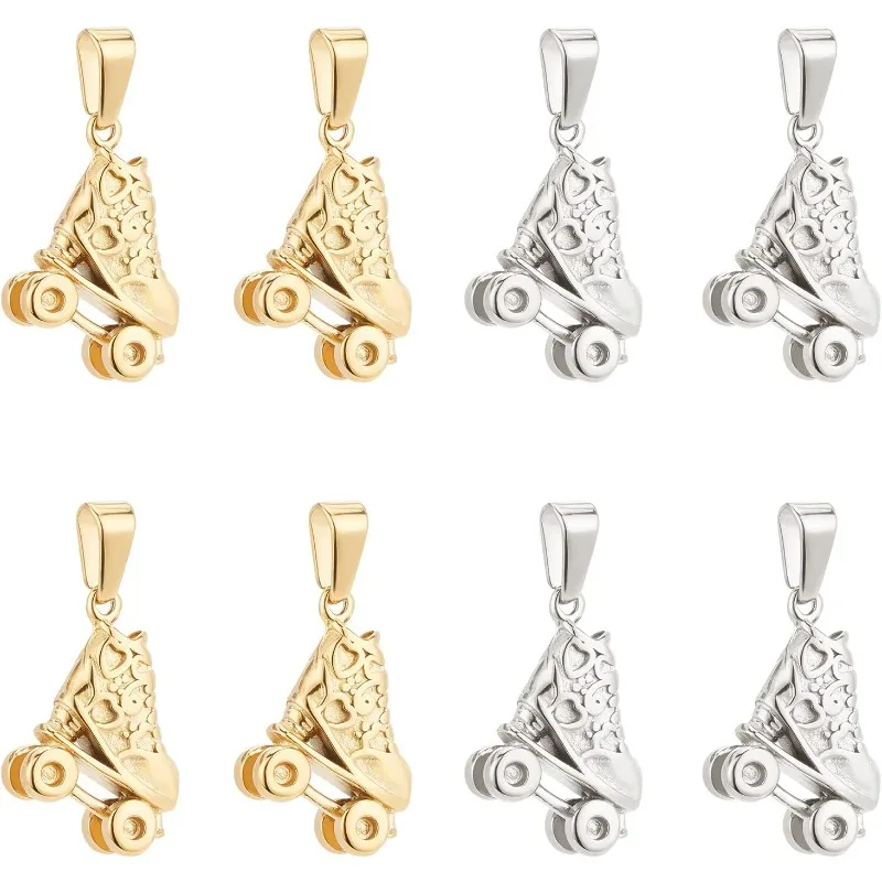 8Pcs 19mm long Stainless Steel Roller Skate Pendants hypoallergenic Hypoallergenic Dangle Charms Stereoscopic Skate Charms