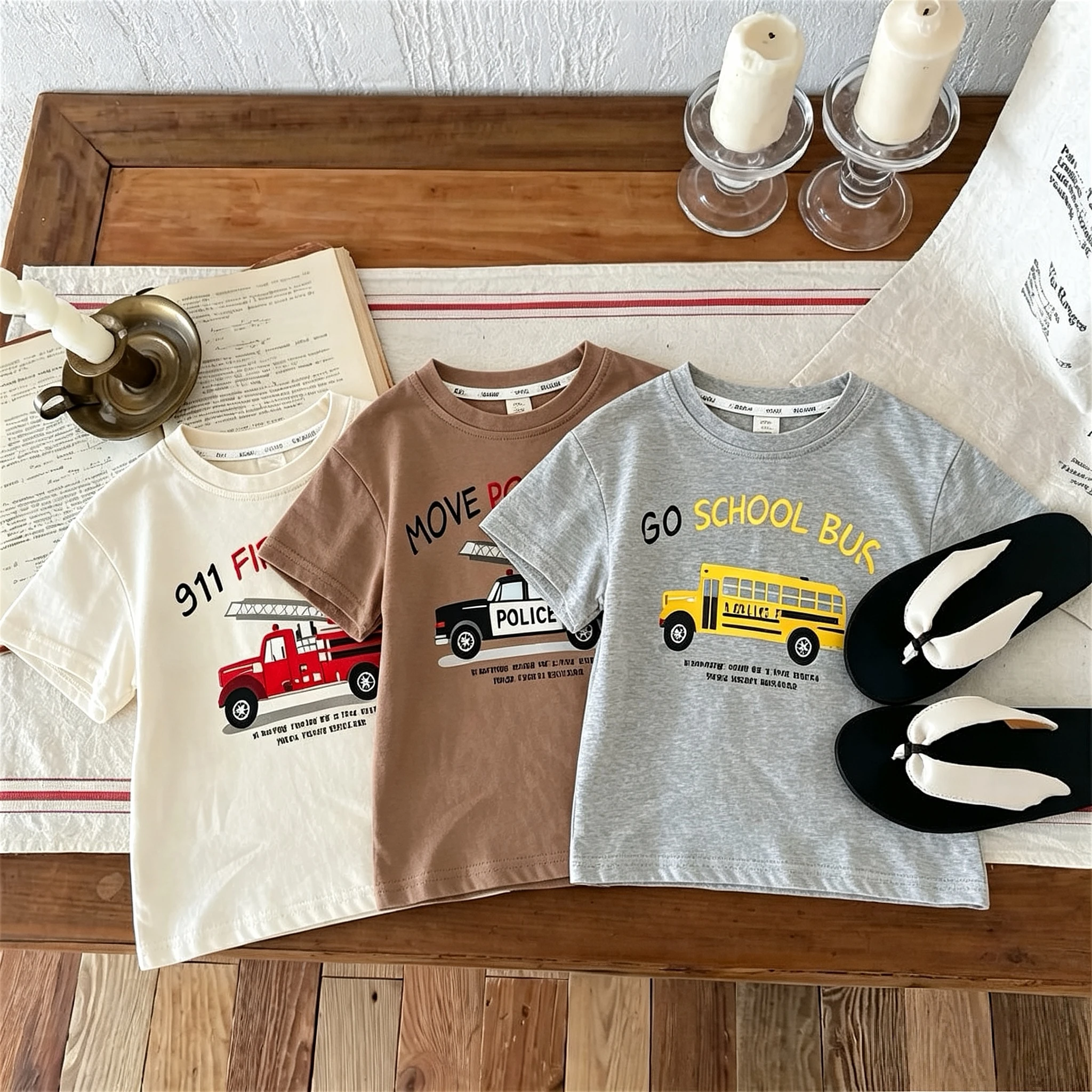 9m-7y Children's Wear T-shirt Printed Car Fashion Baby Boys Short Sleeved Tops Summer Clothing Kids Tees Simple Casual Tshirts