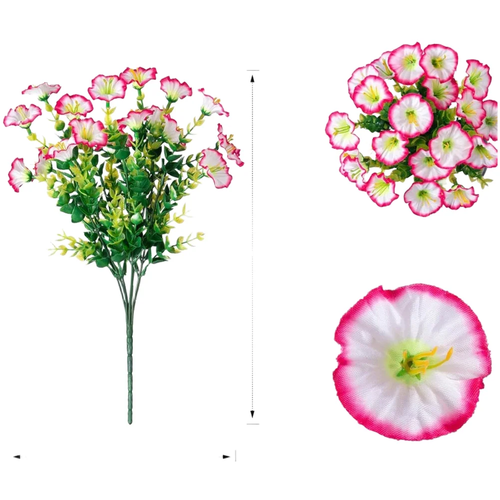 Morning Glory and Eucalyptus Silk Flower Bouquet for Wedding Dress Decor Vanity Styling and for Cozy Corner Enhancements