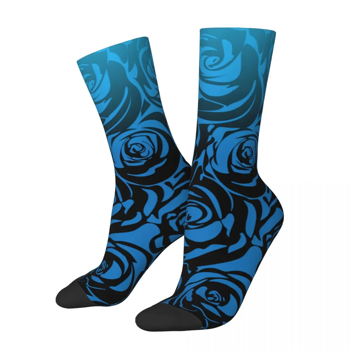 

Retro Royal Blue Navy Rose Floral Pattern Basketball Socks Polyester Middle Tube Socks for Unisex Sweat Absorbing