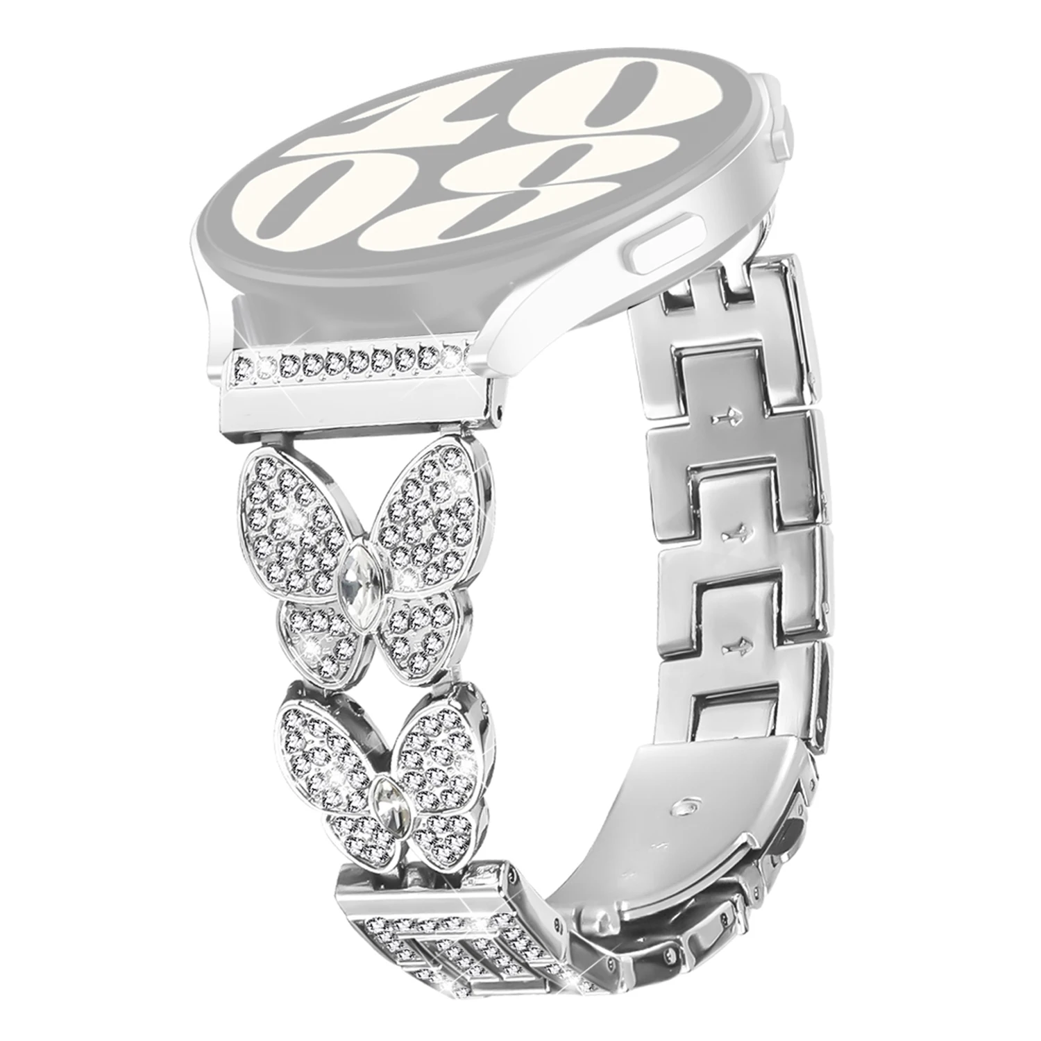 

For HayLou GST (LS09B) Band Butterfly Rhinestones Decor Silver Alloy Metal Watch Strap