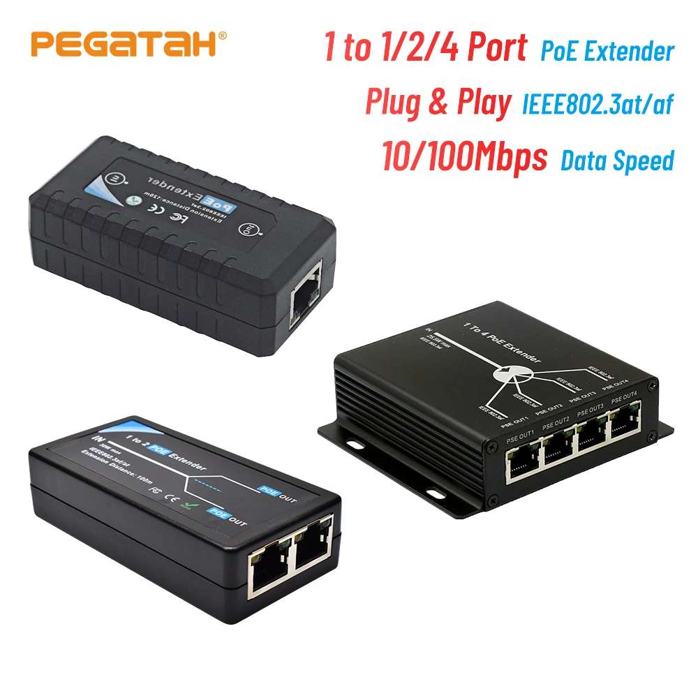 1/2/4 Port PoE Extender 100Mbps with IEEE802.3af Poe Extender for NVR Ip Camera AP IP Port Max Extend 120m Transmission Extender