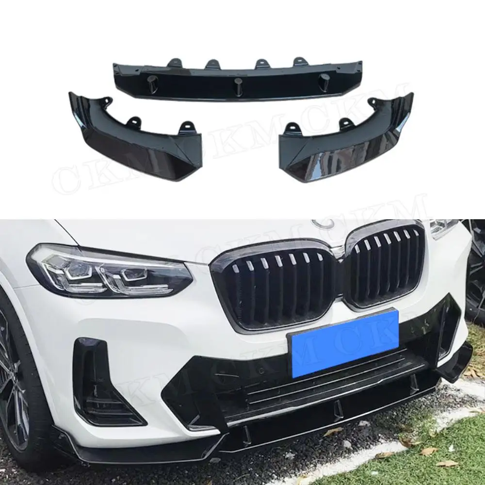 

ABS Gloss Black Car Front Bumper Lip Chin Spoiler Extension Covers Body Kits Accessories For BMW X3 G01 X4 G02 M Sport 2022+