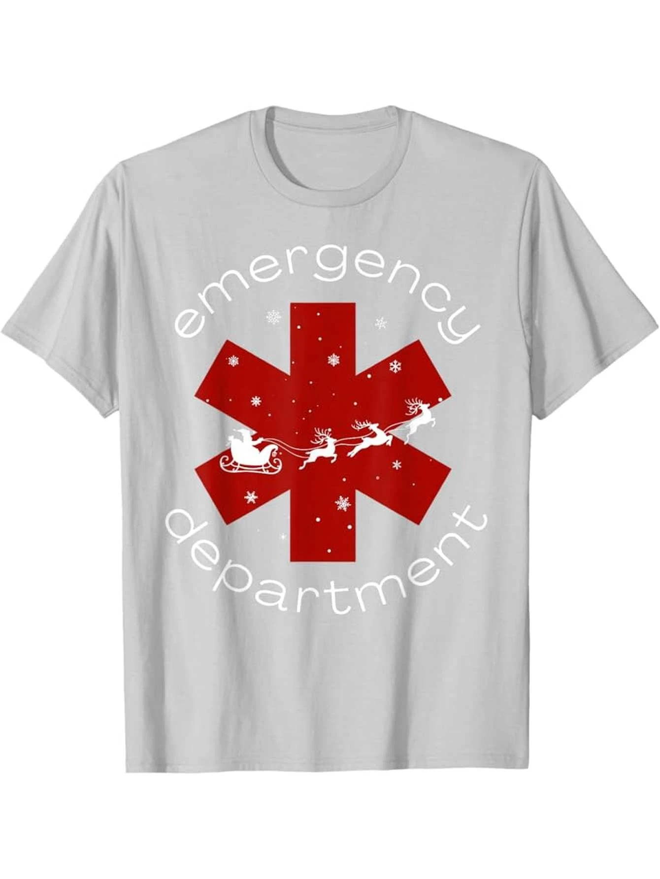 Christmas-Medical Humor Emergency Department with of Life&EKG Heartbeat Design-100% cotton O-neck printed men's T-shirt.