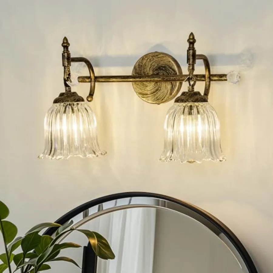 

Bathroom Vanity Fixtures Over Mirror, Bronze Modern Vanity Light with Glass Shade Vintage Wall Sconce for Bedroom Dressing Room