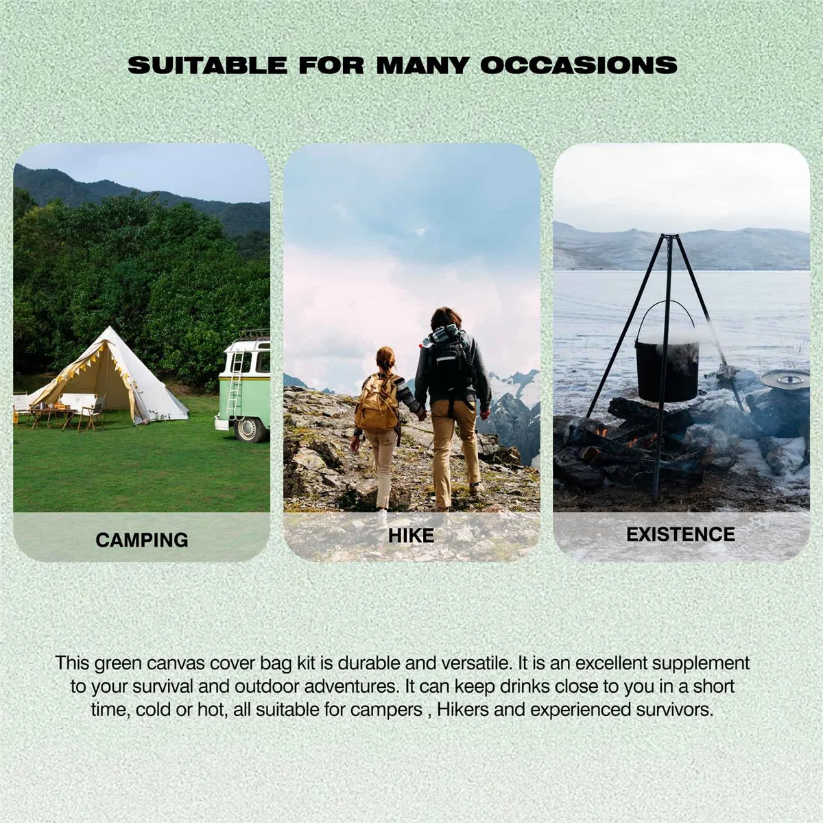 SMIEA Set di pentole per mensa all'aperto Tazza per mensa Bottiglia d'acqua portatile con manico per escursioni in campeggio all'aperto