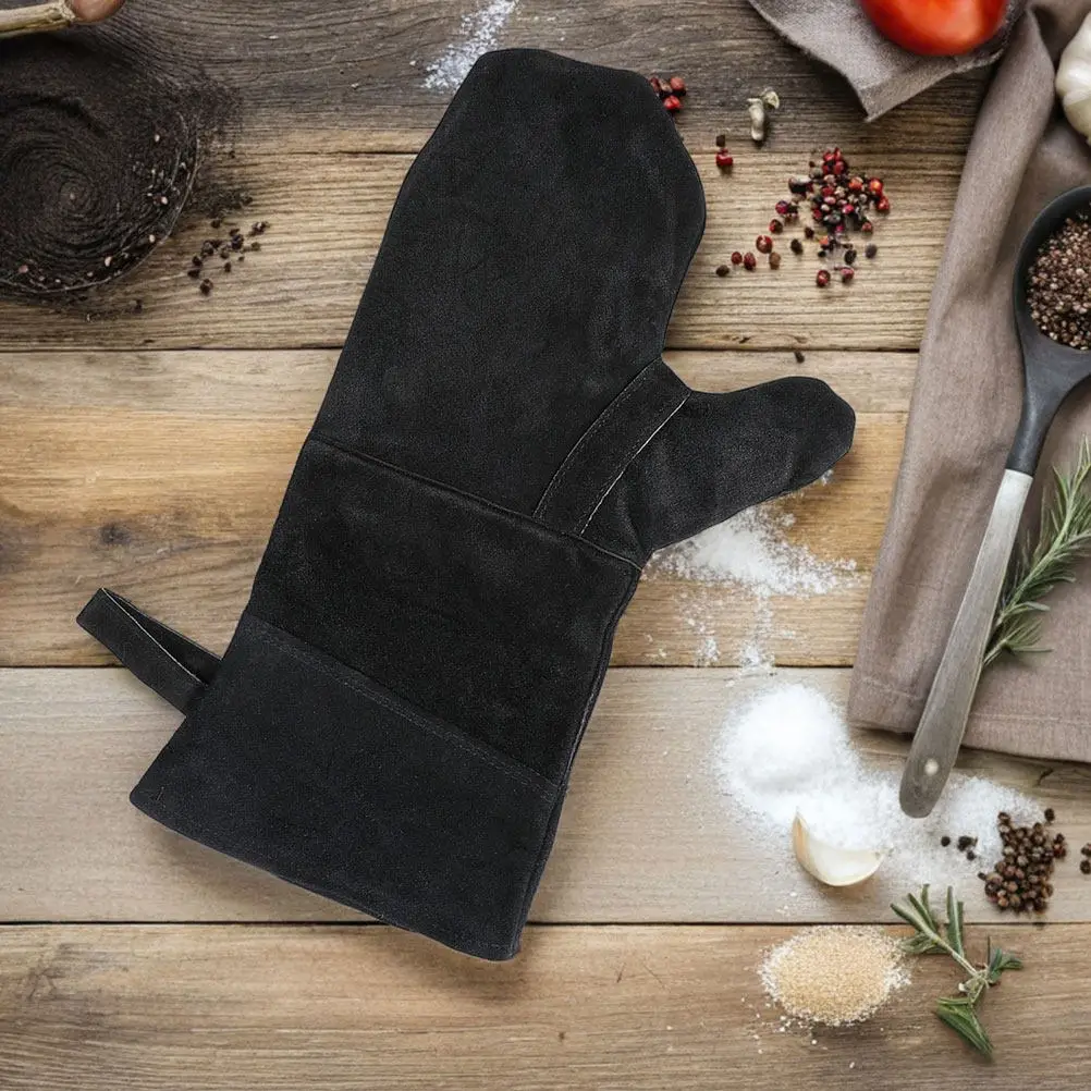 3Pcs Heat Resistant Black Oven Gloves Finger Design for Bbq Grilling Baking Cooking Kitchen Protective Potholders view 3