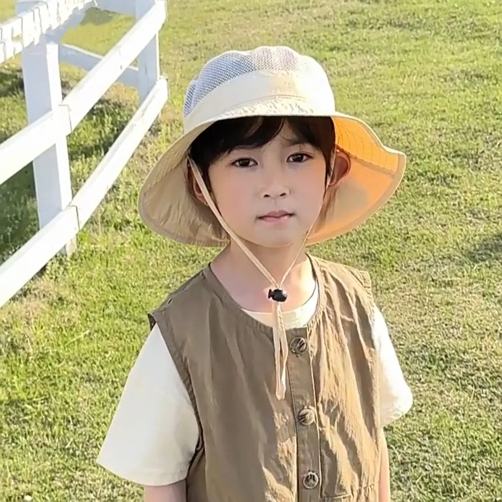 

Breathable Kids Shawl Sun Hat Cotton Quick Dry Baby Sun Protection Hat Wide Brim Sunscreen Children Fishman Hat 3-8Years Old