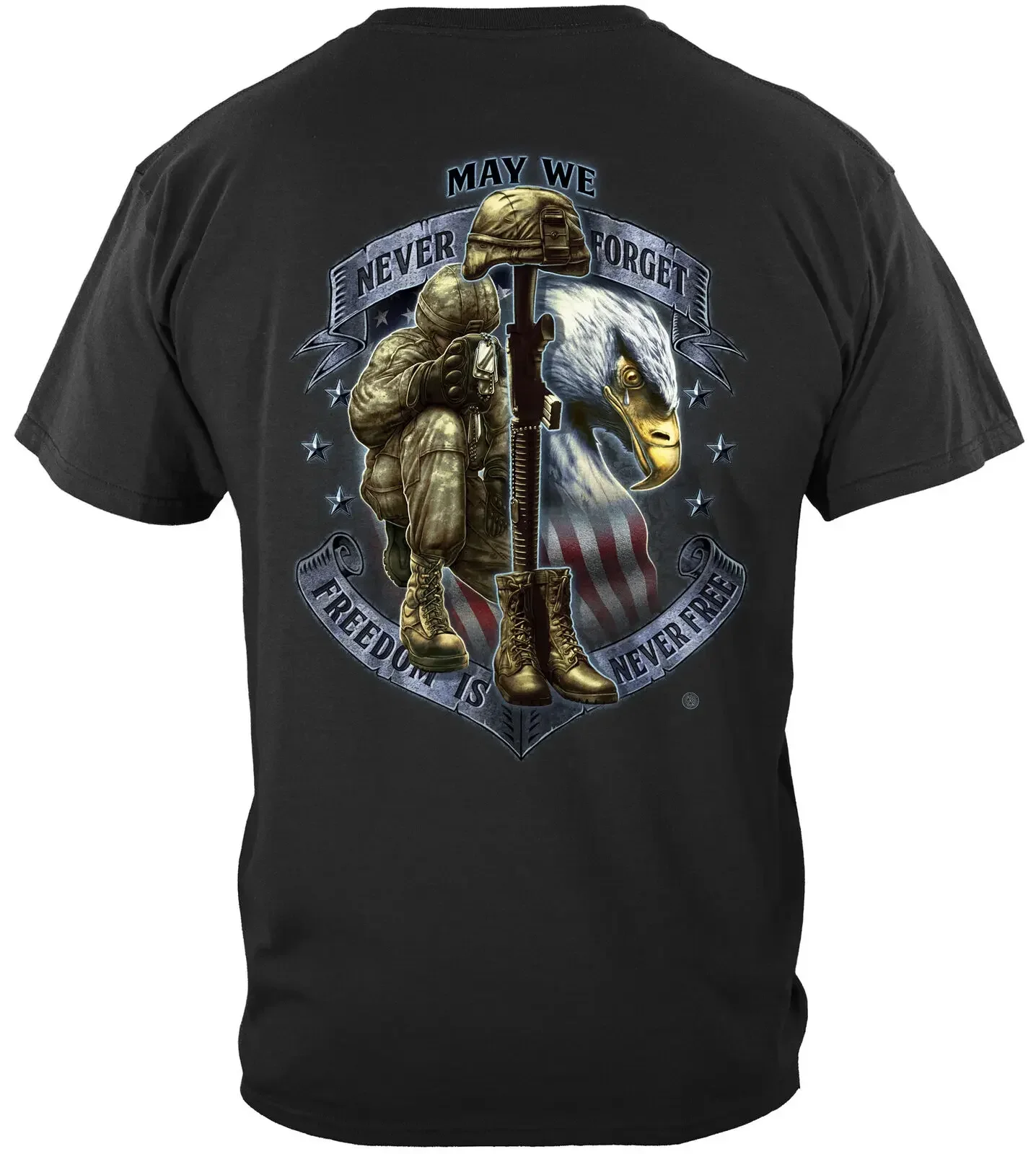 

US Military Freedom Is Never Free USA Flag Eagle T-Shirt 100% Cotton O-Neck Summer Short Sleeve Casual Mens T-shirt Size S-3XL