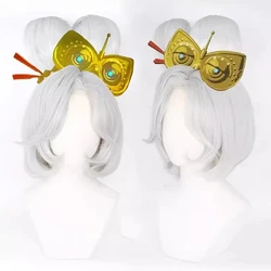 Purah Cosplay Wigs Anime Princess Zelda Short Silver White Buns Heat Resistant Synthetic Hair Anime Wigs + Wig Cap