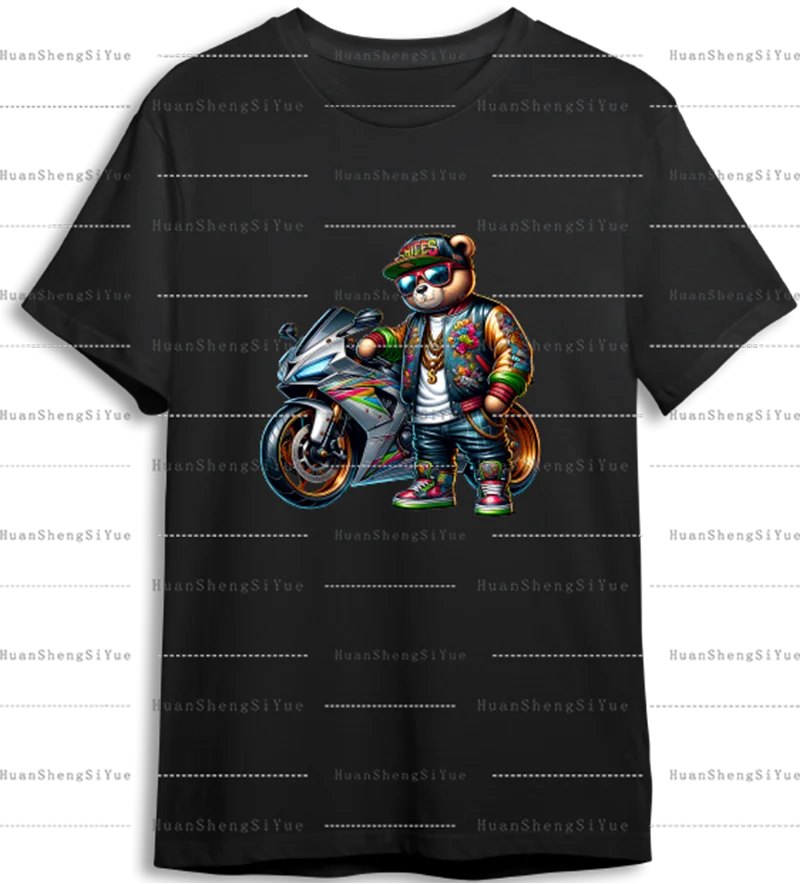 دراجة نارية تيدي بير نمط نقل الحرارة التصحيح الكي ملصق الملابس DTF موضة تي شيرت هوديي سترة ذاتية الصنع التصحيح ملصق Pa #4