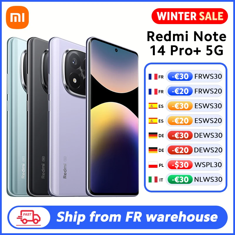 【Marque+】 Smartphone Xiaomi Redmi Note 14 Pro+ 5G Caméra AI 200MP Snapdragon ®   Écran AMOLED 7s Gen 3 120W HyperCharge 6.67