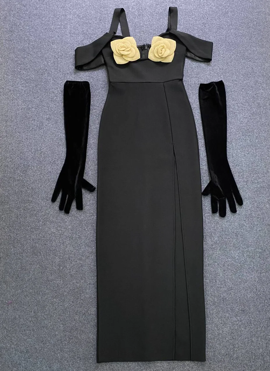 

Сексуальное длинное платье с открытыми плечами и цветочным украшением, бандажное длинное платье на день рождения для женщин, элегантное вечернее платье знаменитостей на день рождения, Vestido