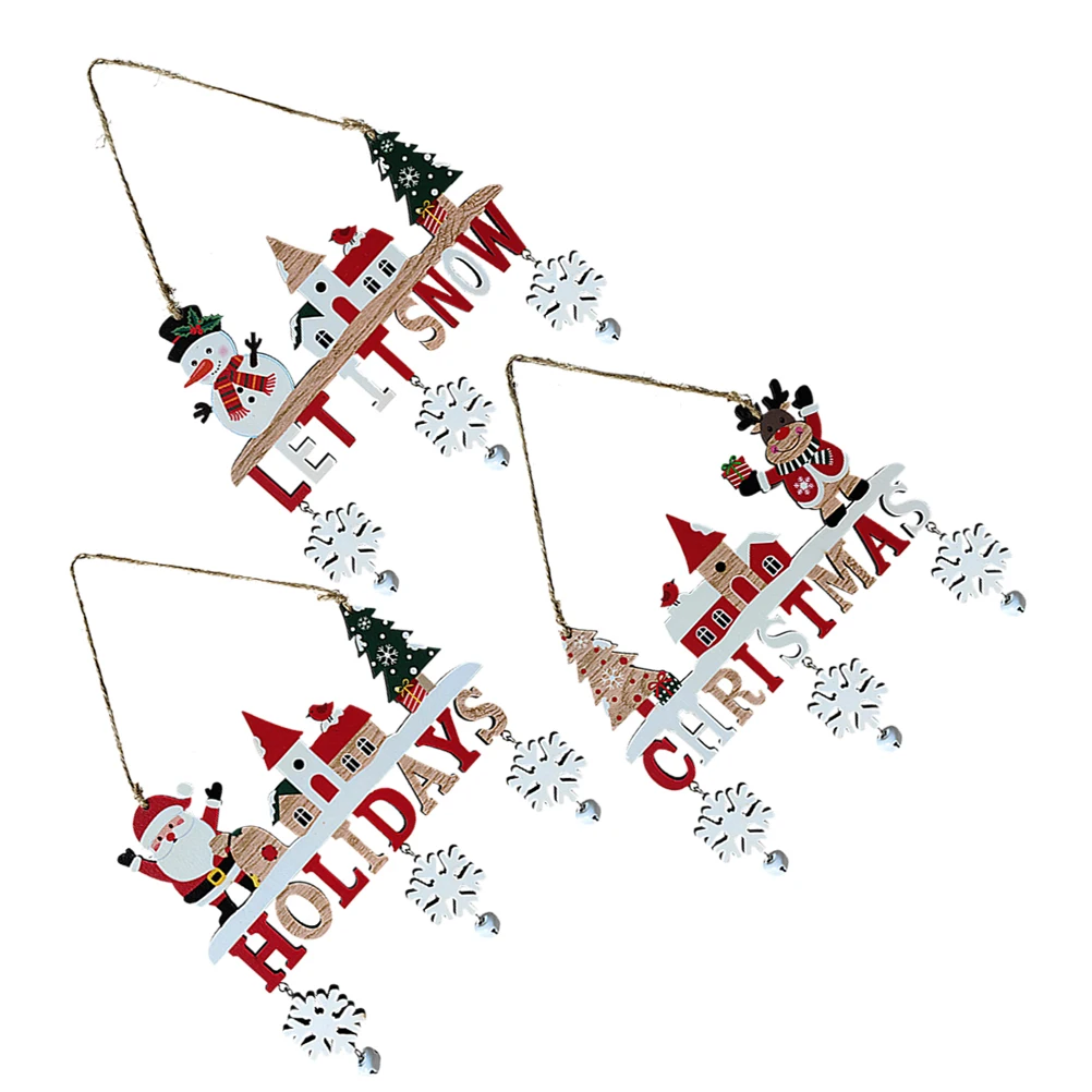 

3 Pcs Wooden Hanging Decor Christmas Tree naments Xmas Party Decorations Santa Snowman Reindeer Themed Holiday Gifts