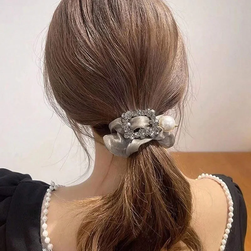 1pc Organza Pearl Large Intestine Hairband Women's Summer I French Advanced Fairy Style Small Fragrance Wind Tie Hair Headrope