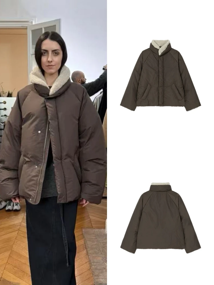 

ort Puffer Jaet Women's Loose Bread Sle Warm Coat with Fur Collar Casual Faion Thi Goose down Fill