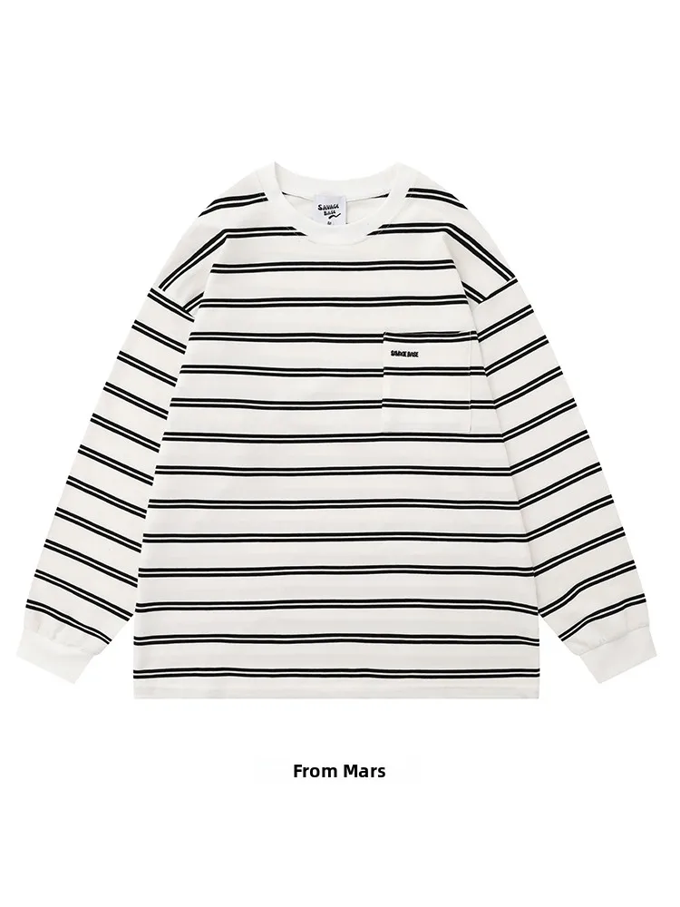 Casual Long Sve T-irt ex Loose Fit ket Striped Design from Unique Attraction Trendy Brand Couple's Tee