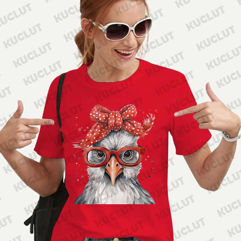 T-shirt estive stampate con grafica di pollo O collo vestiti maglietta oversize donna magliette a maniche corte magliette Casual alla moda di strada