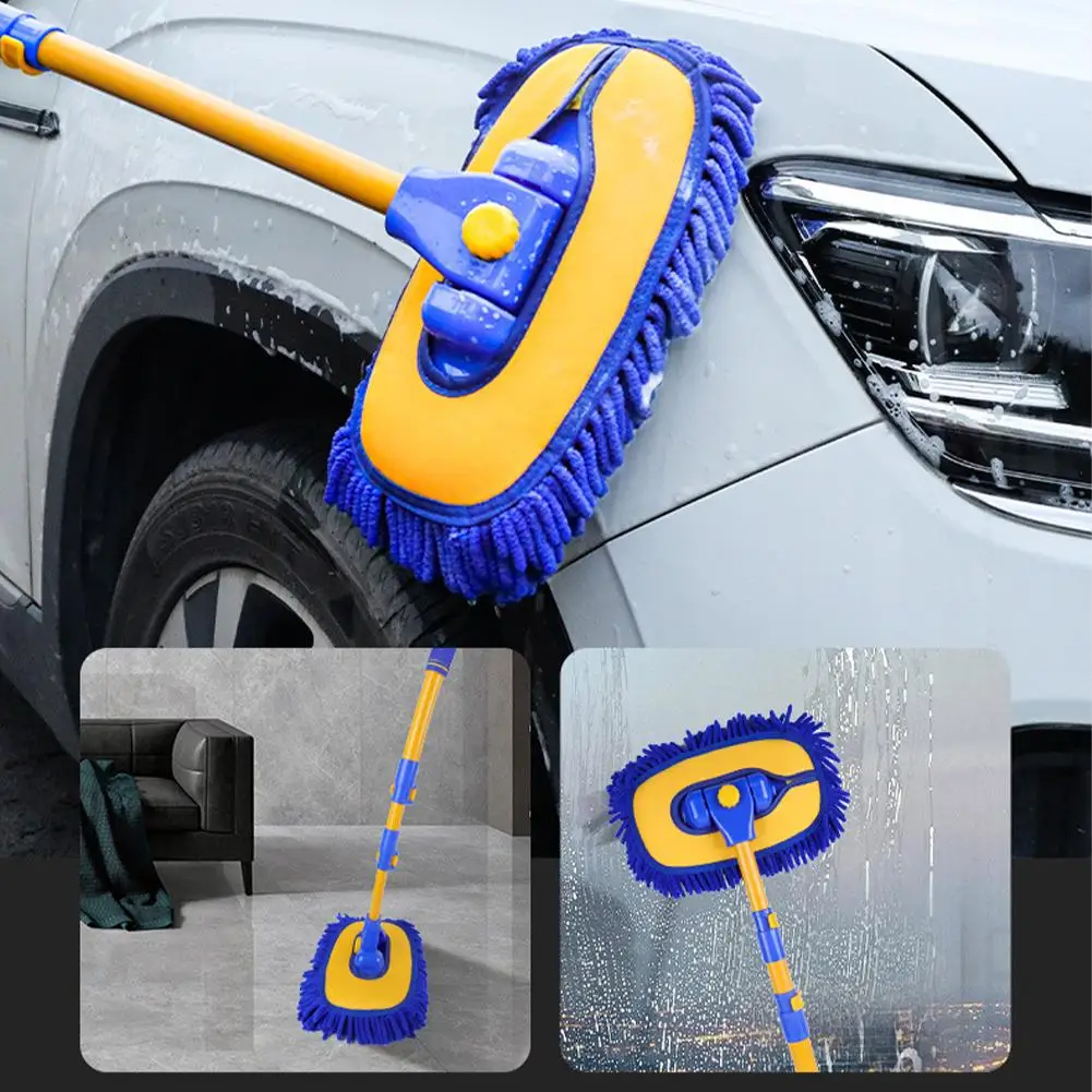 

Telescoping Long Handle Car Wash Mop Soft Chenille Brush Scratch-Free Retractable Cleaning Tool With Removable Head For Car R1R7