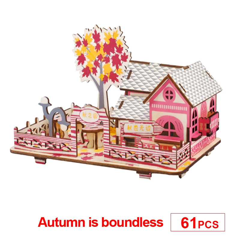 DIY Model zabawki 3D Drewniane puzzle Jesień jest bezgraniczna Drewniane zestawy edukacyjne Puzzle Gra Montaż zabawek Prezent dla dzieci Dorosły P12