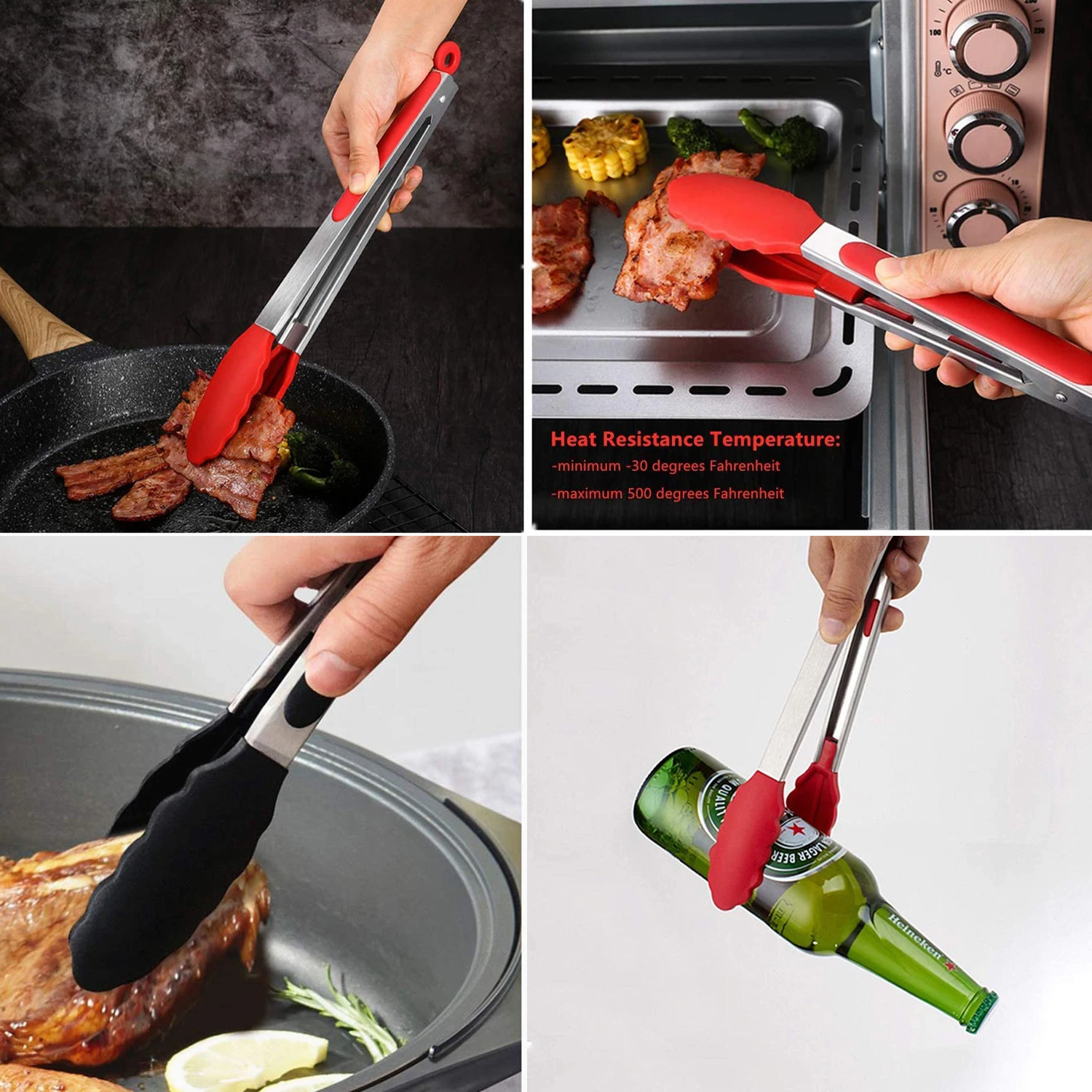 3packs, 8/10/13in Food Clip, Multifunctional Silicone Stainless Steel Food Tongs, Anti-scalding Barbecue Clip, Steak Clip