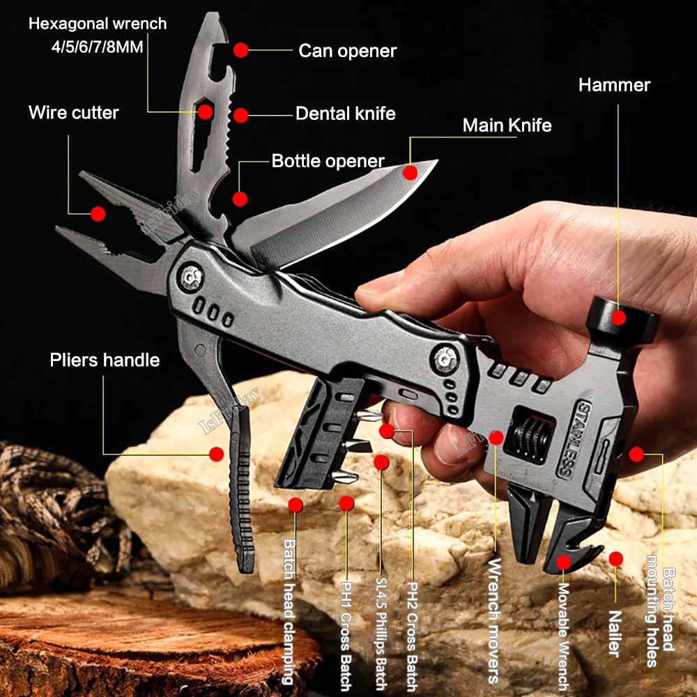 

Multifunctional Folding Pliers Hammer Combination EDC Tool Wrench Outdoor Survival Wrench Hammer Knife Pliers Hand Tools