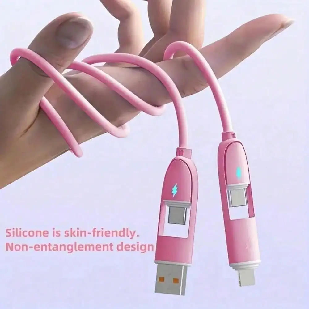 

Кабель для зарядки USB A/Type C на USB Type C, быстрая зарядка PD, гибкий, не спутывающийся, для всех устройств - 4-в-1, фиолетовый