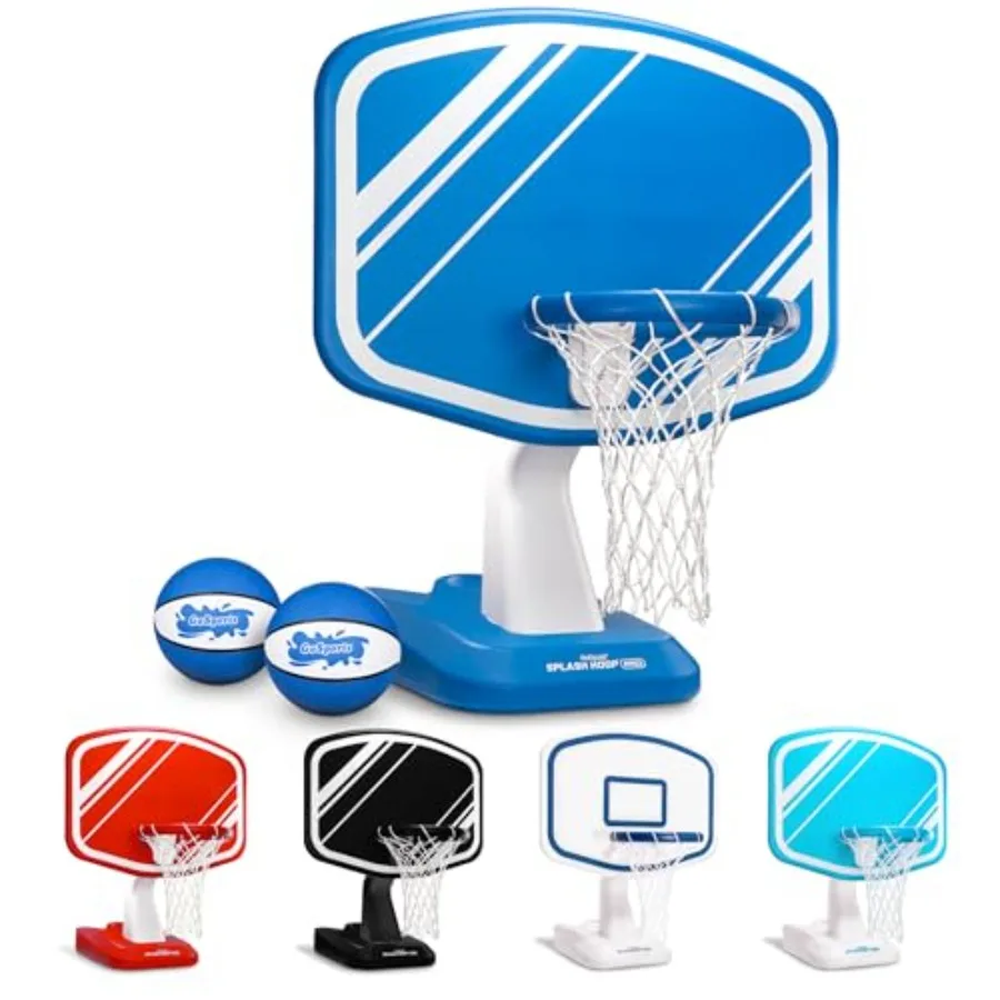 

Splash Hoop PRO for swimming pool basketball games: durable PVC hoop available in multiple colors includes 2 water-resistant ba