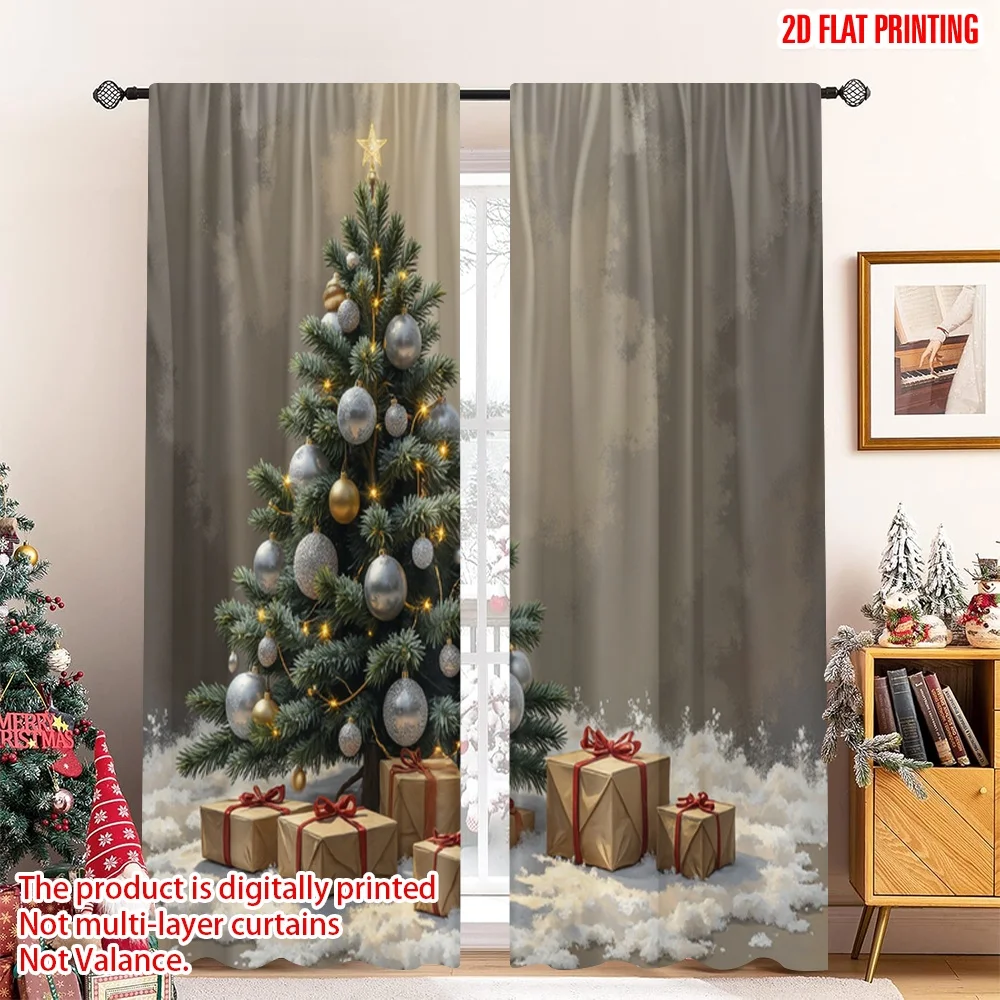 

2pcs 2D flat printing Merry Christmas Window Curtains Christmas Tree Gifts Winter 100% Polyester Without Electricity Party