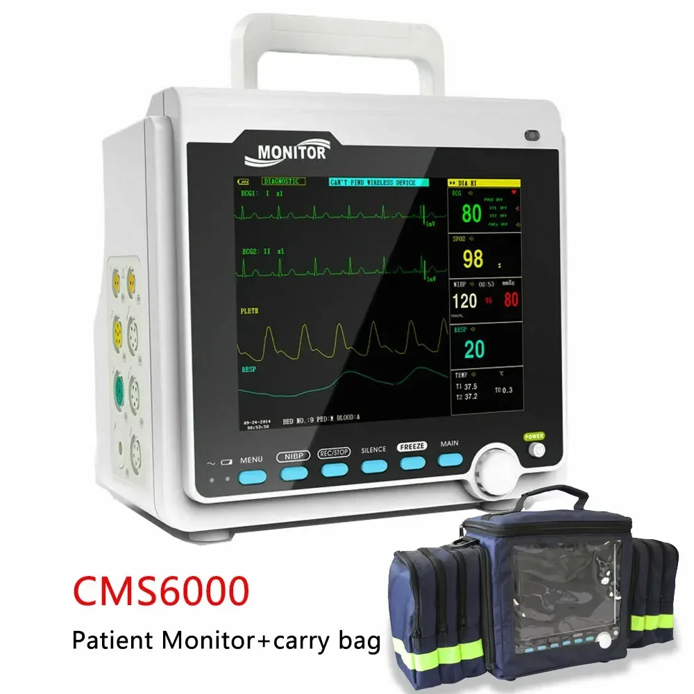 

CONTEC 6 Parameters Patient Monitor ECG RESP SpO2 PR NIBP Madical Machine ICU CCU Vital Signs Monitor with Protable Bag CMS6000