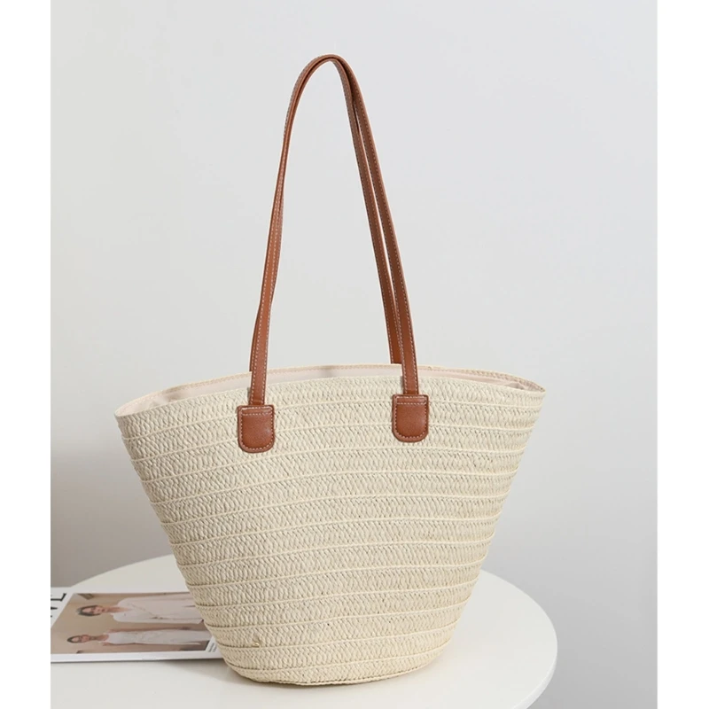 Summer Straw Bags Beach Tote Bag for Women Large Capacity Straw Tote Bag with Zipper Beach Handbags Woven Shoulder Bag