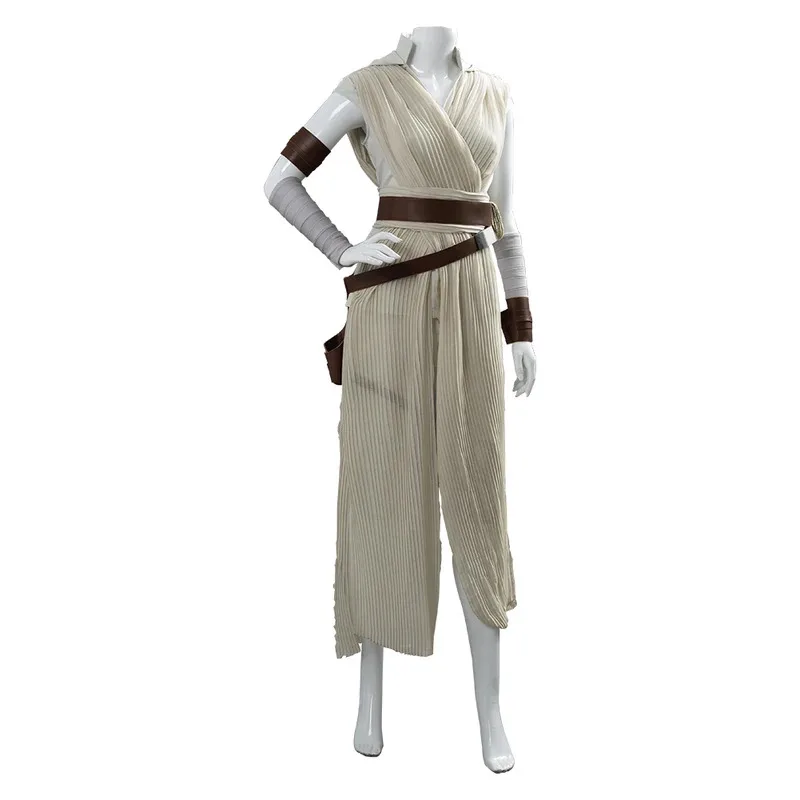 

Rey Cosplay Fantasy Beige Suit Movie Space Battle Female Jiedi Knight Costume Disguise Adult Women Fantasia Outfits yj4k
