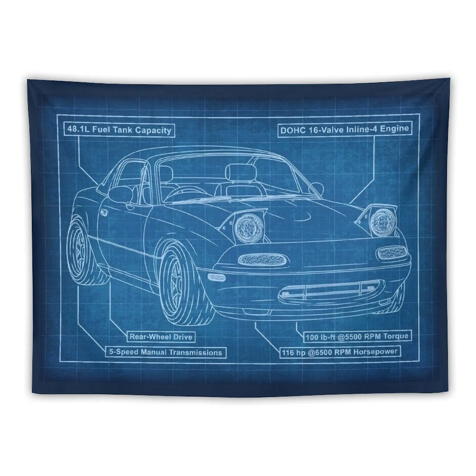 Mazda MX-5 Miata 1990 Blueprint Tapestry Bathroom Decor Wall Hangings Decoration Wall Mural Tapestry