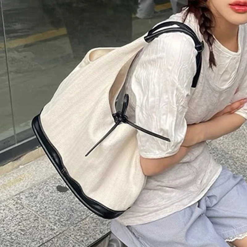 Korean Canvas Commuter Tote Bag For Women Casual Luxury Designer Underarm Shoulder Handbags Large Capacity