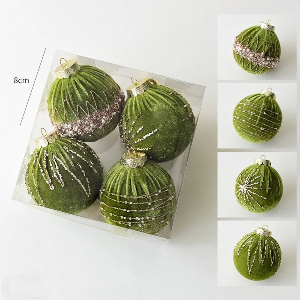 Colgantes de árbol de lentejuelas, adornos de bolas de Navidad ecológicos, adornos de Navidad flocados, decoraciones colgantes de vacaciones de tacto suave