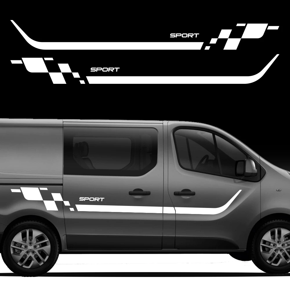 Sport Checkered Flag Door Side Sticker For Renault Trafic X82 X83 Van Vinyl Graphic Decal PVC Auto Exterior Decoration Sticker