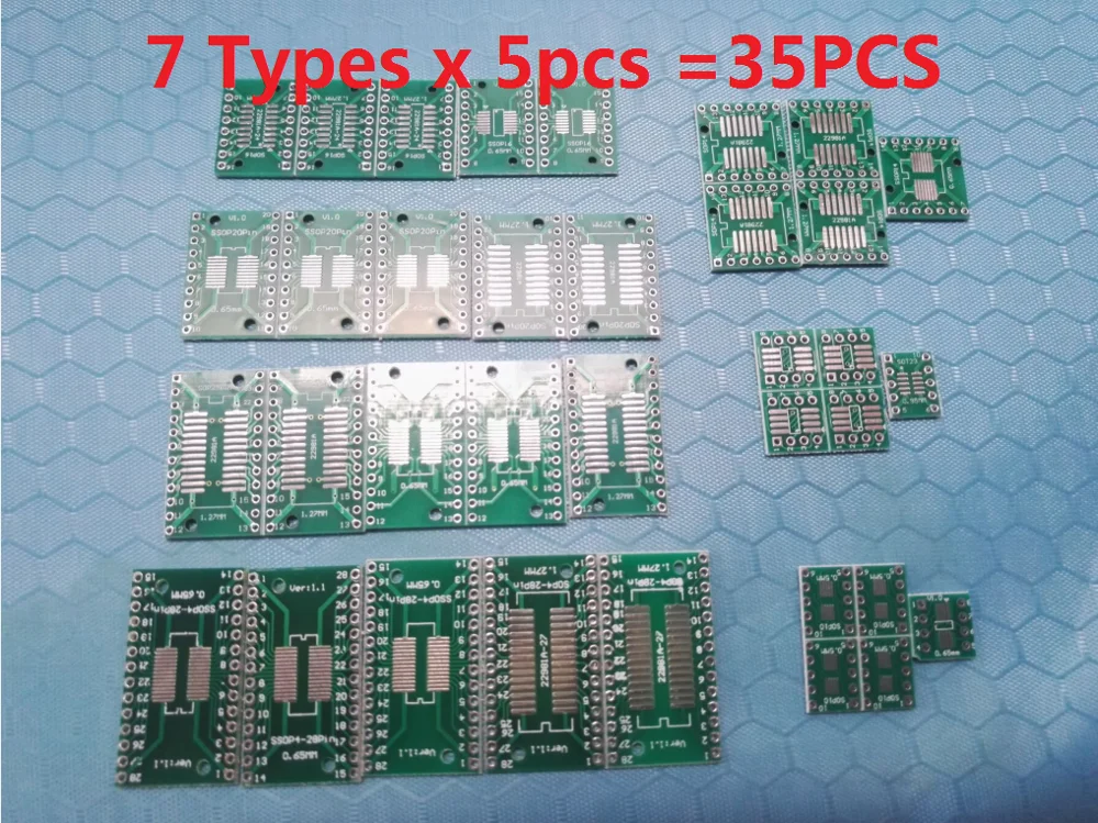 5PCS Adapter PCB Circuit Board Kit SMD QFP LQFP QFN FQFP Turn To DIP SOP MSOP SSOP TSSOP SOT23 8 10 14 16 20 24 28 SMT To DIP