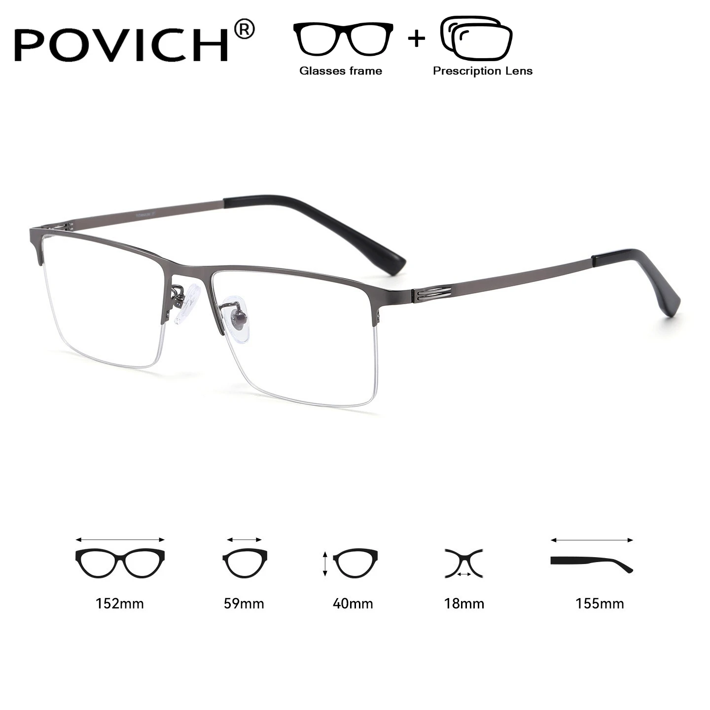 

NEW Custom Prescription Glasses Titanium alloy Semi-Rimless Frame Men Eyewear Photochromic Anti-Blue Light Myopia Hyperopia
