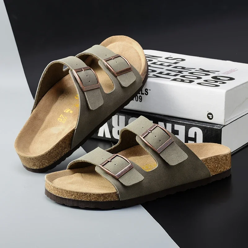 Luxury Leather Sandals 2024 Summer Male Women Mules Slippers Clogs Slippers Classic Buckle Cork Slides Slippers for Men Slippers