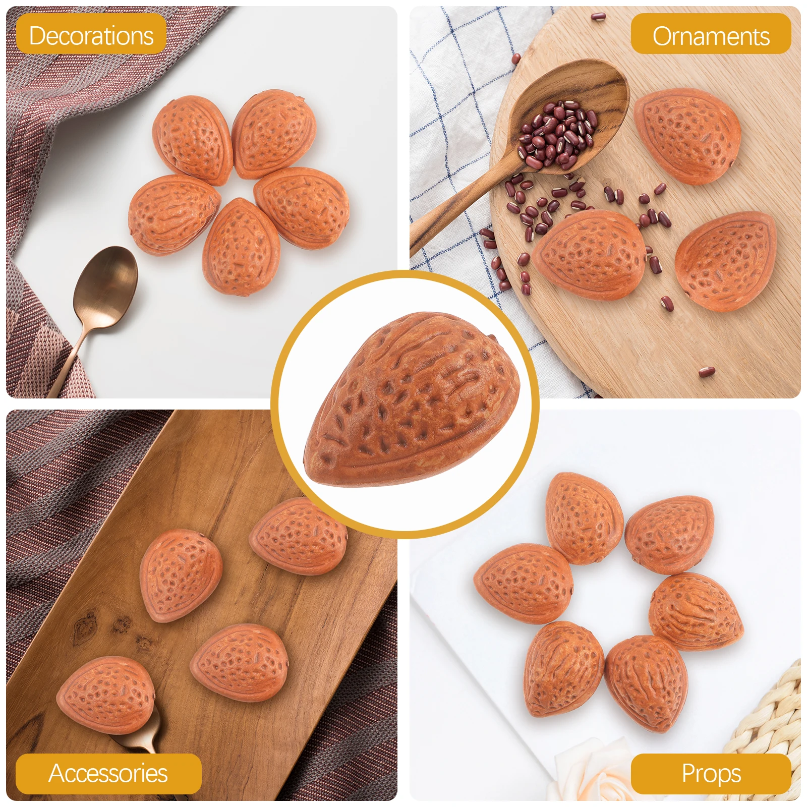 

20 Pcs Artificial Almonds Decorations Lifelike Fake Nuts Home Office Accessories Nut Ornaments Photography Props