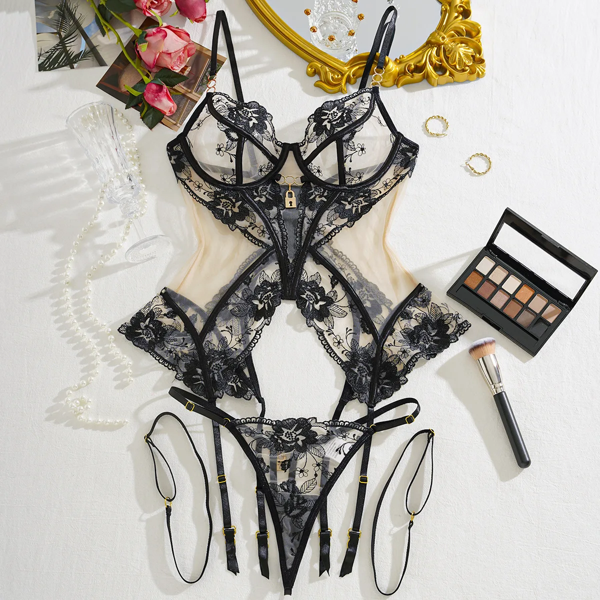 Lovermore Ultra Dessous Spitze Sexy Transparent Onlyfans Kit Ensemble Dessous Fancy Tüll Floral G-String Fantasy Unterwäsche