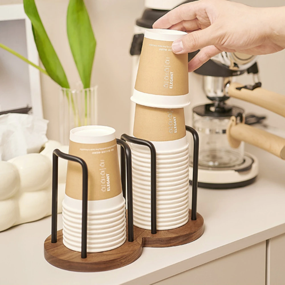 Disposable Cup Storage Holder Rack Shelf, Water Tea Cups Wood Dispenser with Long Stick Mug Display Stand, Organizer Supplies