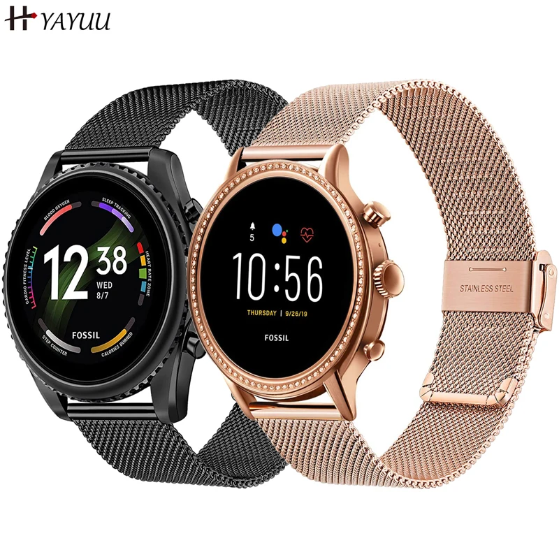 สายนาฬิกา 22 มม. สำหรับ Fossil Men's Gen 6 44mm / Gen 5 Carlyle / Garrett / Julianna Smart Watch, สายสเตนเลสสตีลสำหรับ Fossil Men's Gen 5E 44mm / Collider HR / Explorist HR